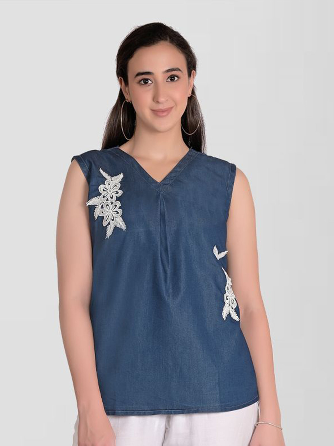CEFALU Embellished Denim Top