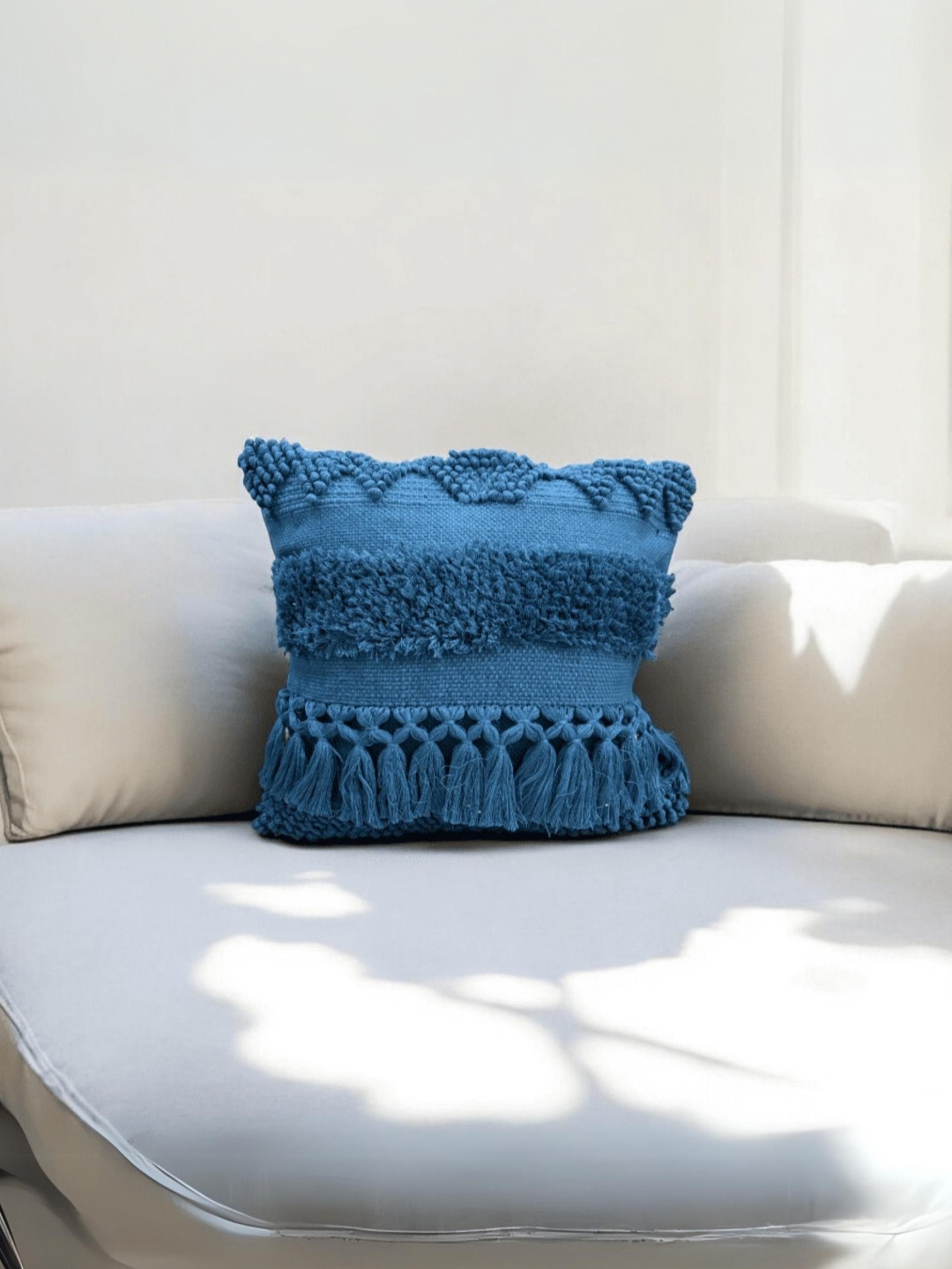 LUSHLYF Azure Blue Striped Cotton Washable 5 Textured Square Cushion Covers -18x18In