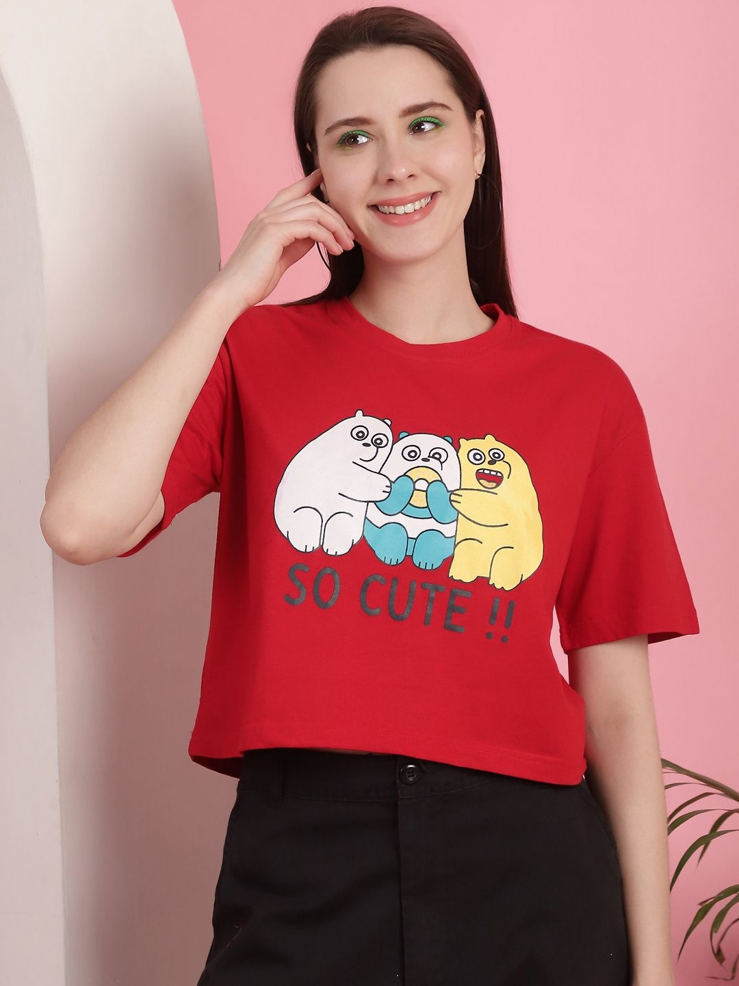 Dreambe Women Graphic Printed Round Neck Cotton Boxy T-shirt