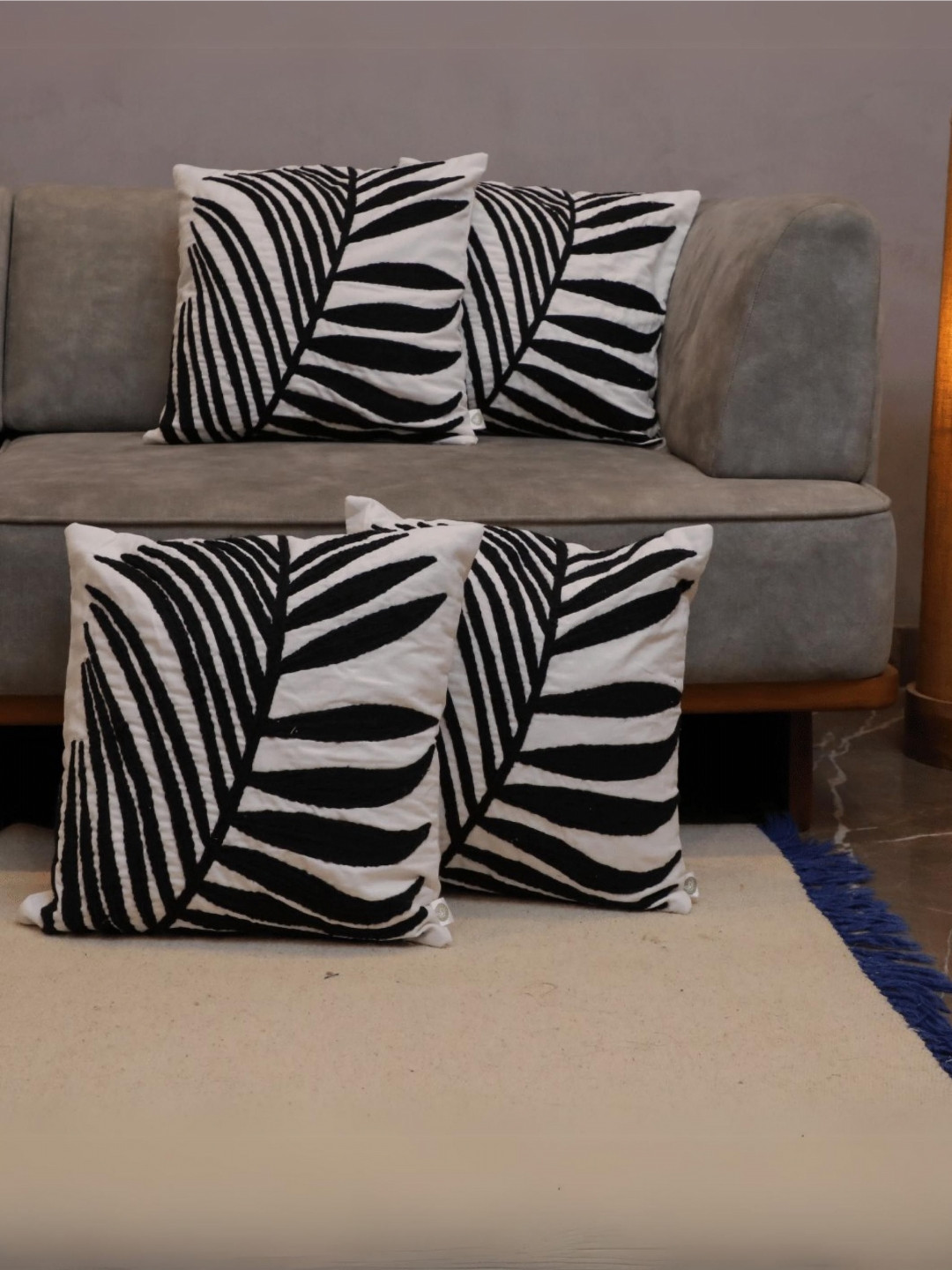 LUSHLYF High-Quality Leaf Polyester Silk 5 Pcs Embroidered Cushion Covers -18x18In