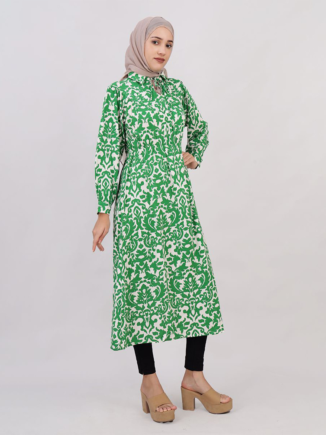 IDH London Floral Print Mandarin Collar Maxi Longline Top