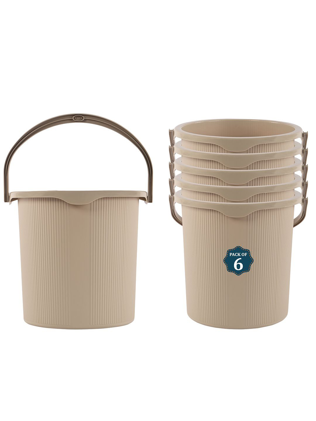 Kuber Industries Magnite Cream-Coloured 6 Pieces Striped Bucket 25L
