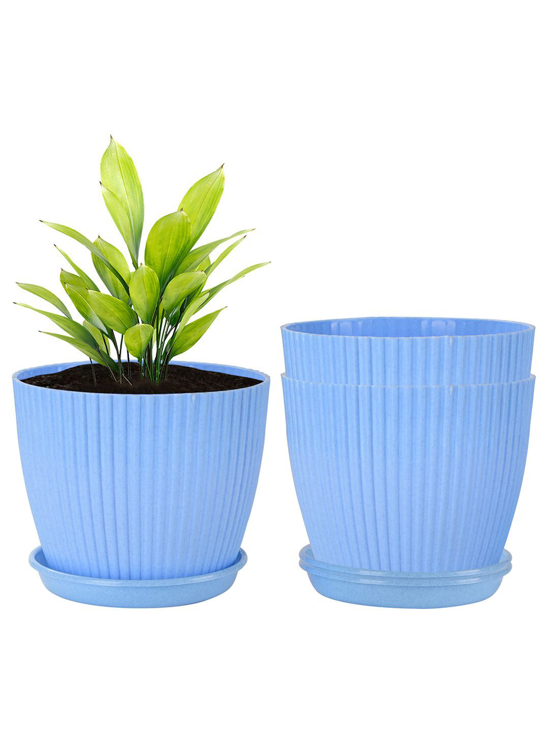 Kuber Industries Blue 3 Pieces Textured Durable Plastic Planters With Tray