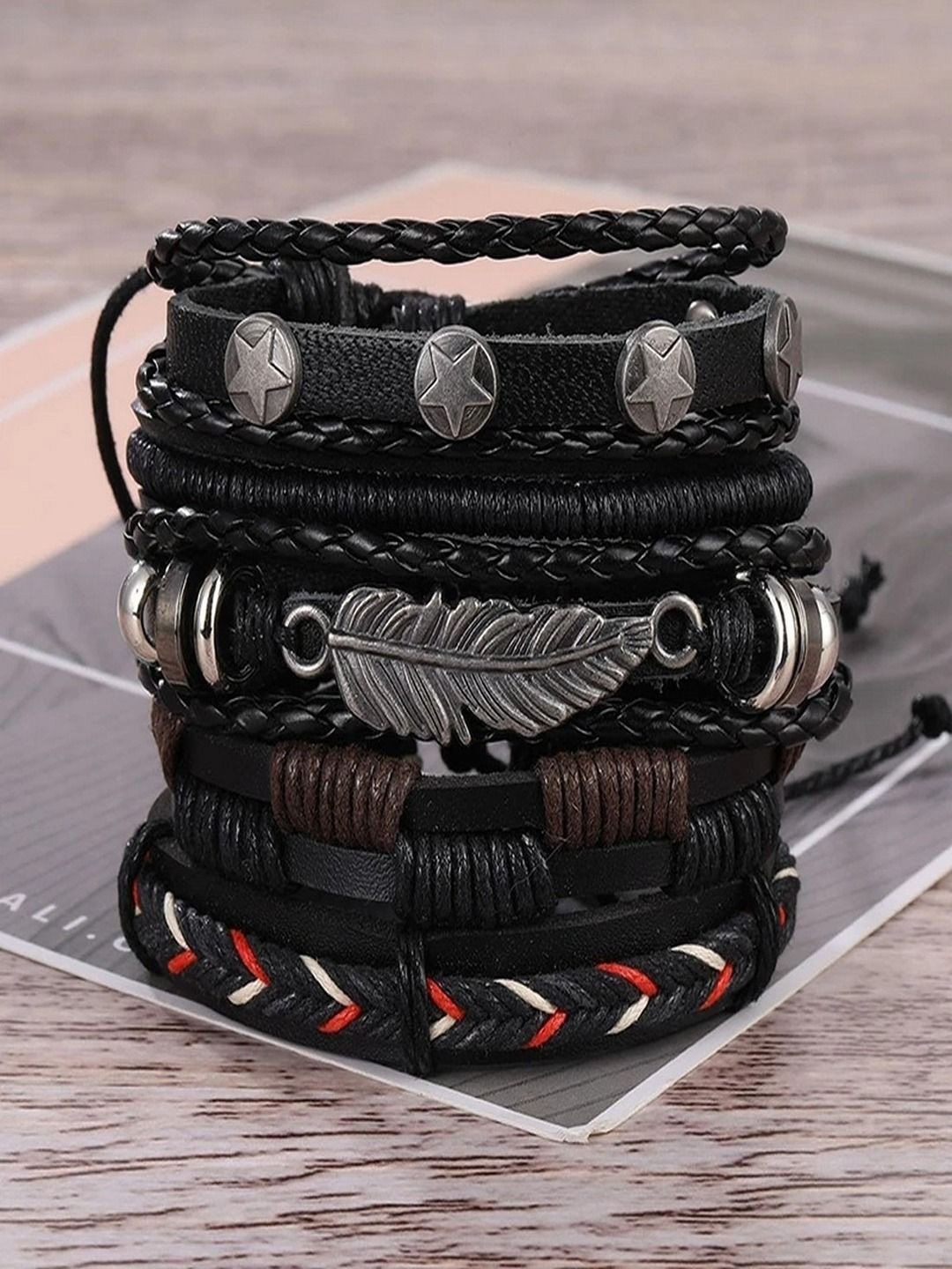 The Roadster Lifestyle Co Men Multistrand Retro Style Woven Adjustable Leather Bracelet