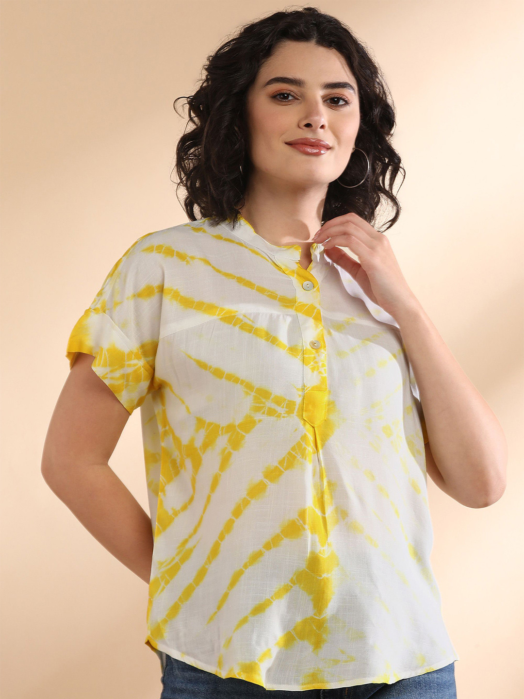 Maaesa Women Tie-Dye Rayon Yellow Top