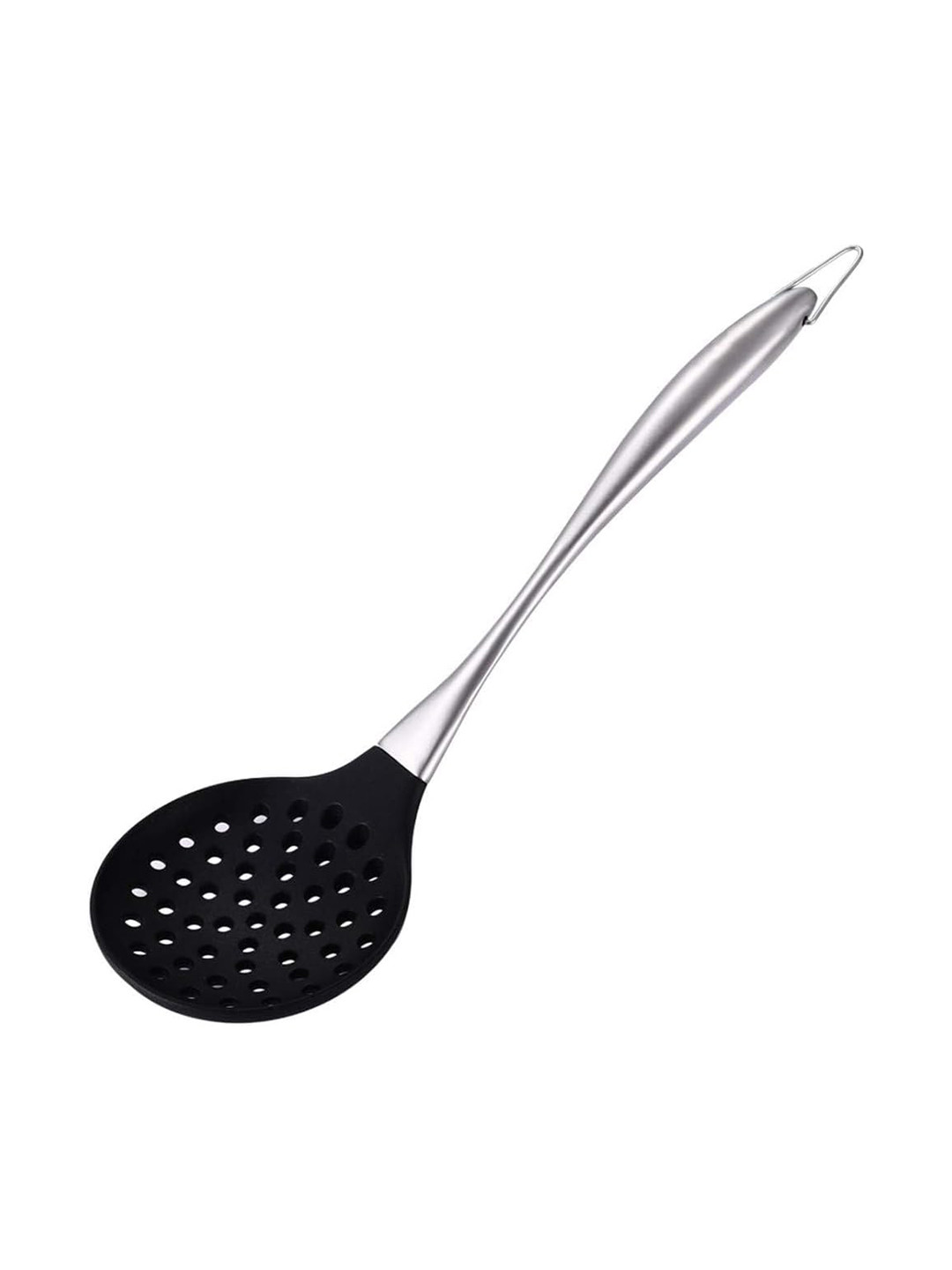 Baskety  Black Silicone Skimmer Spoon With Stainless Steel Handel