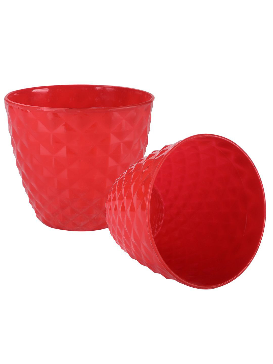 Kuber Industries Red 2 Pieces Diamond Pattern Flower Pots for Garden