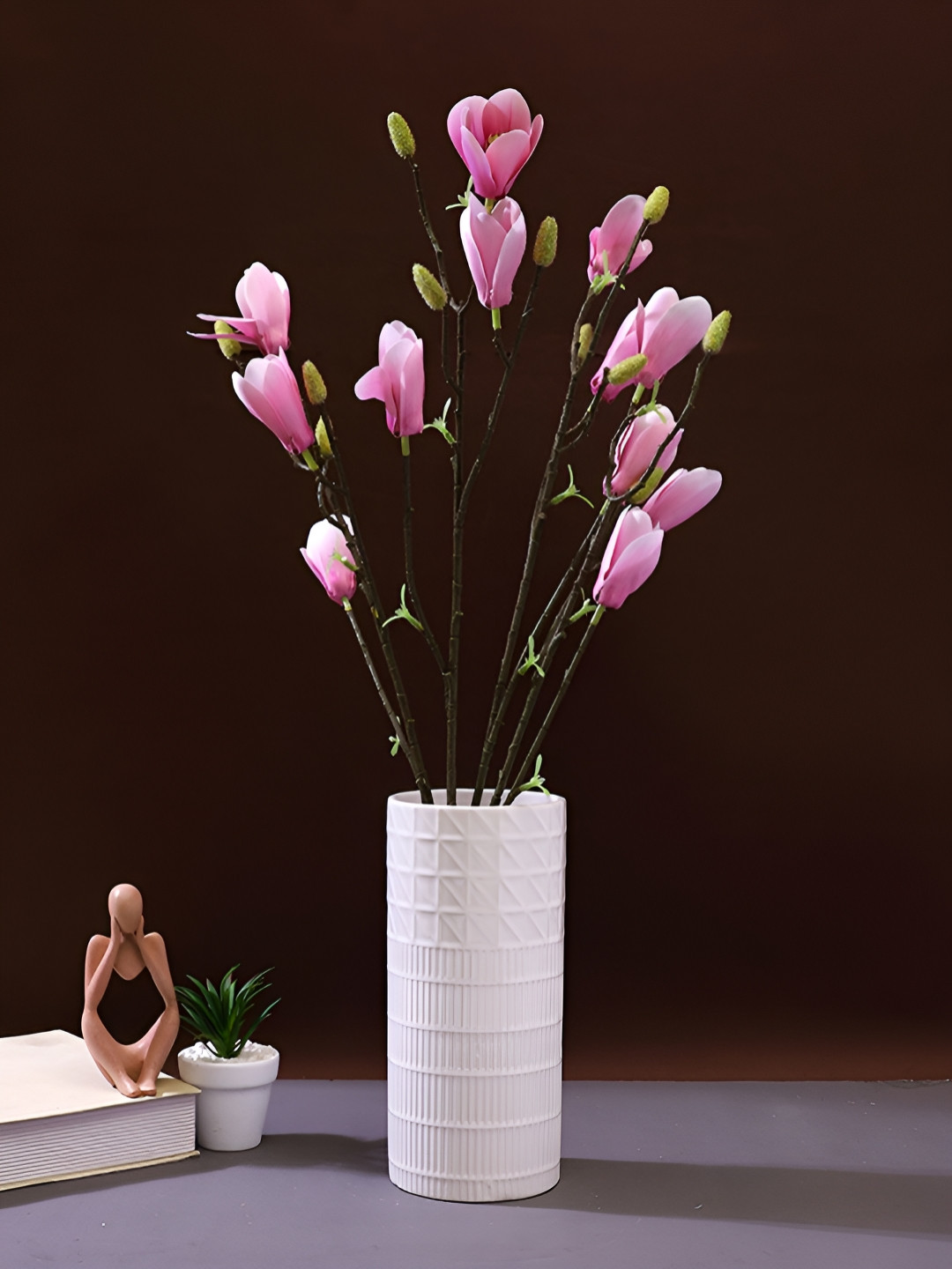 TAYHAA Pink & Brown 2 Pieces Magnolia Artificial Flowers