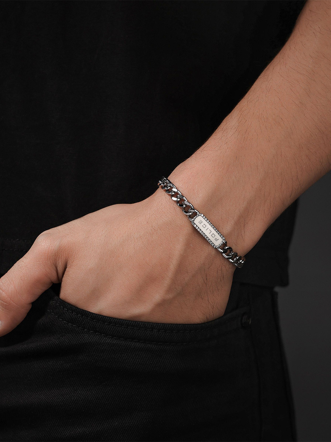 Police Taper Men Stainless Steel Chain Link Bracelet