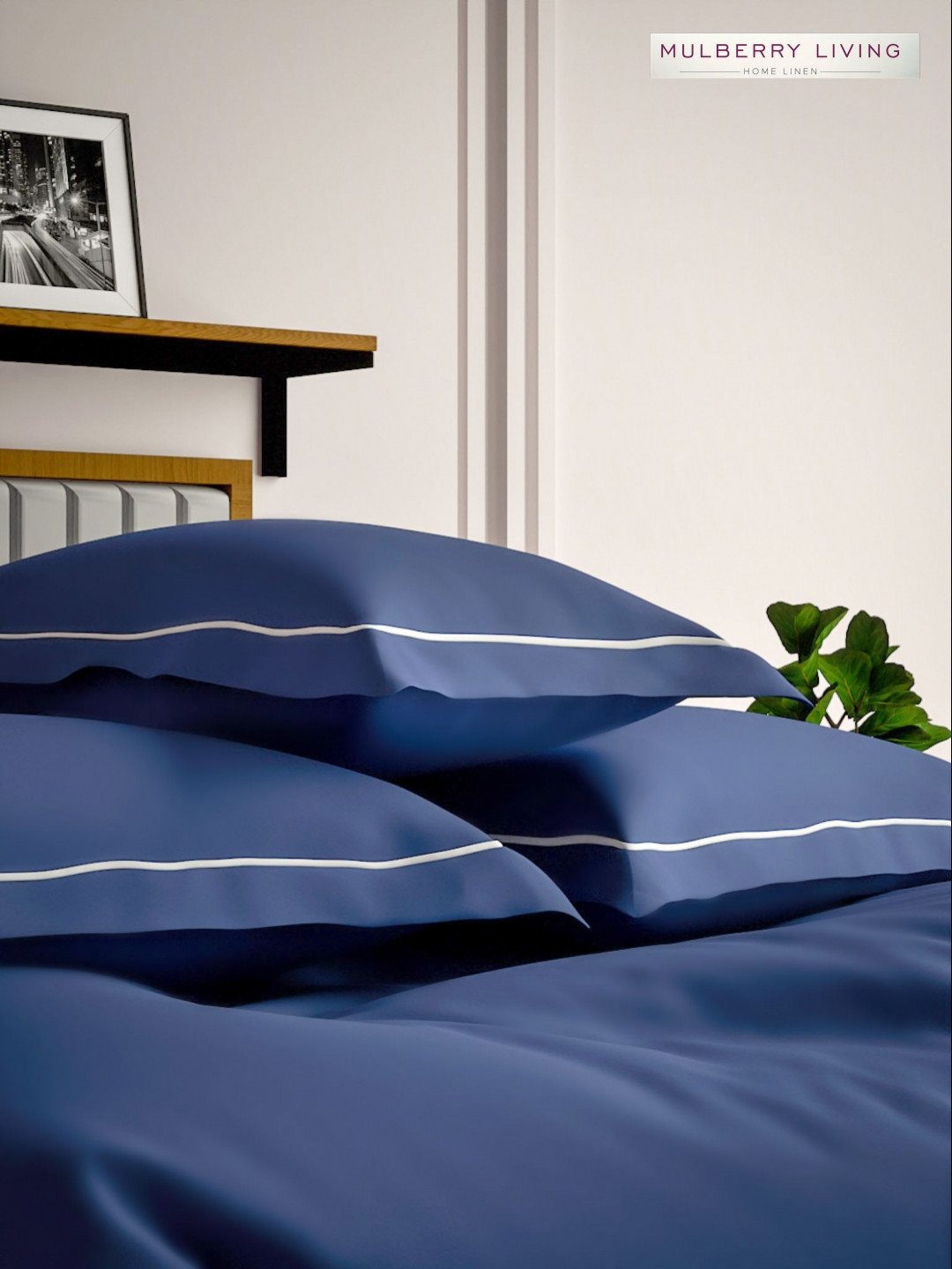 Mulberry Living Serenity Solids Navy Blue 2 Pcs Solid Pure Cotton Rectangle Pillow Covers