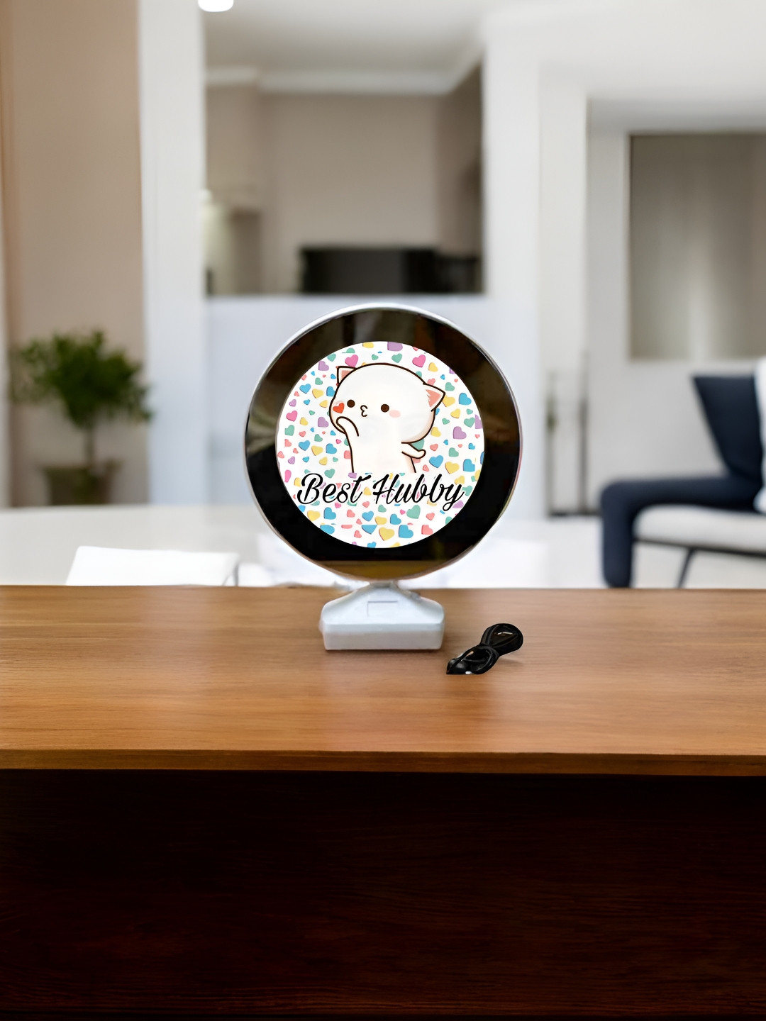 Anikmart Premium Designed White & Black Self Design Circular Shaped Table Photo Frames