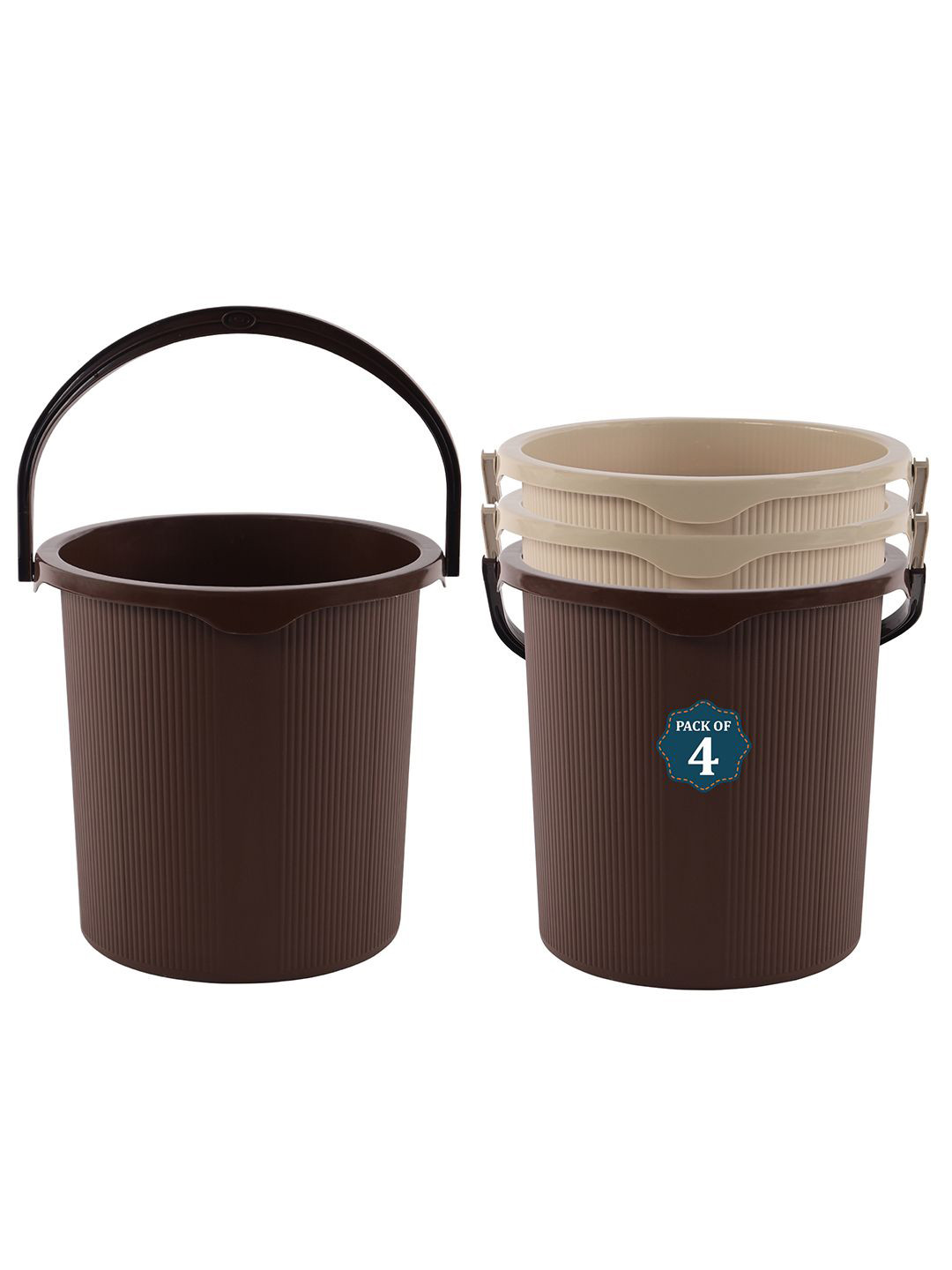 Kuber Industries Magnite Brown & Cream-Coloured 4 Pieces Striped Bucket 25L