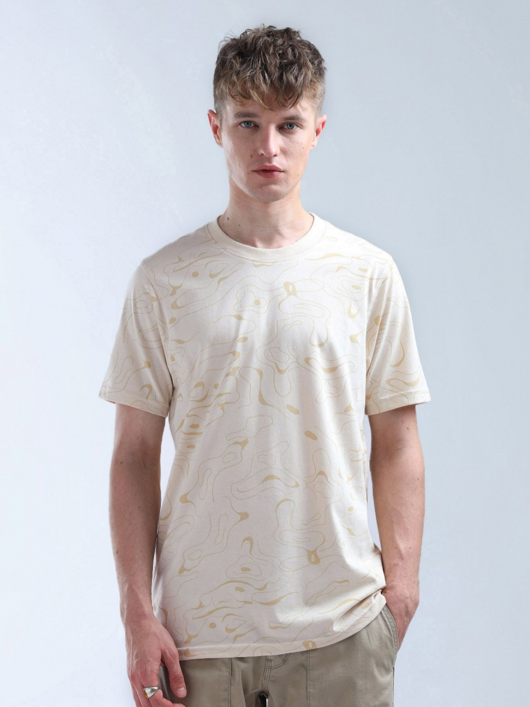 Flying Machine Men Abstract Printed Round Neck Cotton T-shirt
