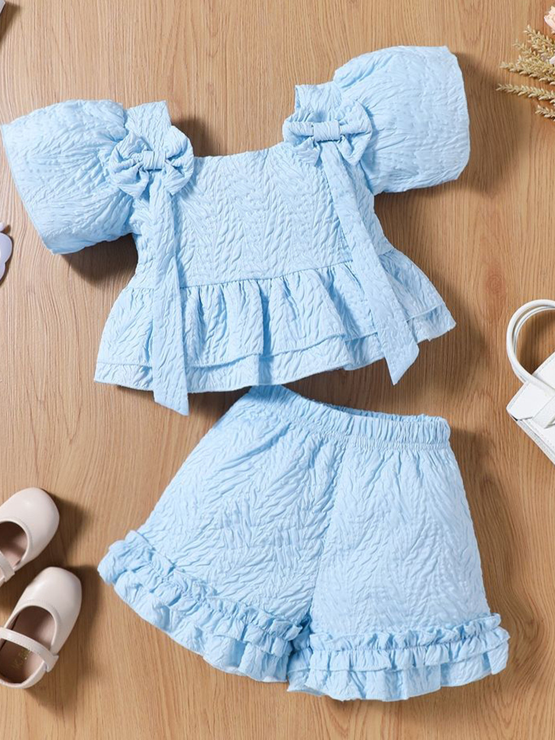 LULU & SKY Girls Textured Square Neck Top With Shorts