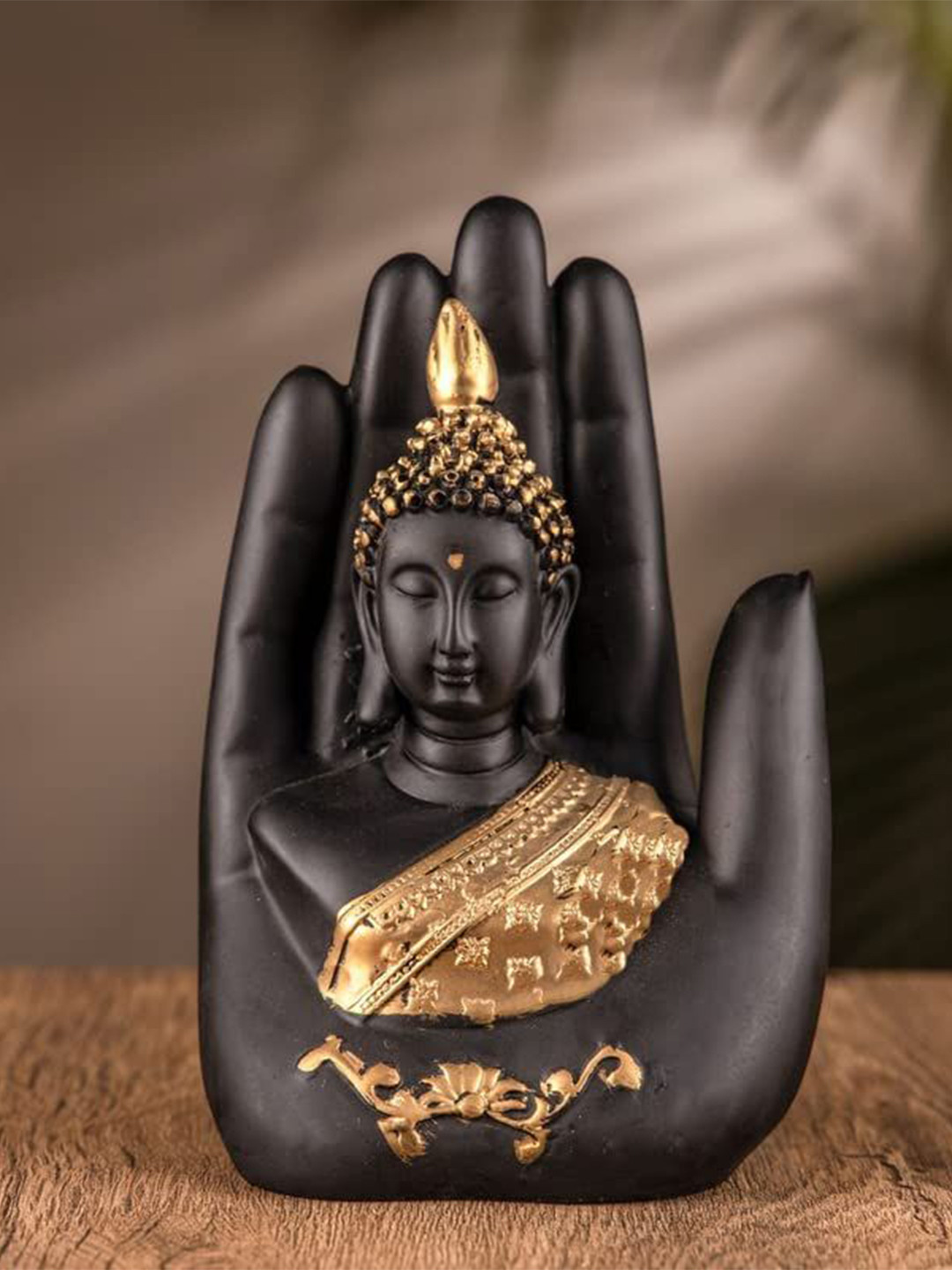 CRAFTAM Black and Gold-Toned Palm Buddha Idol Showpiece
