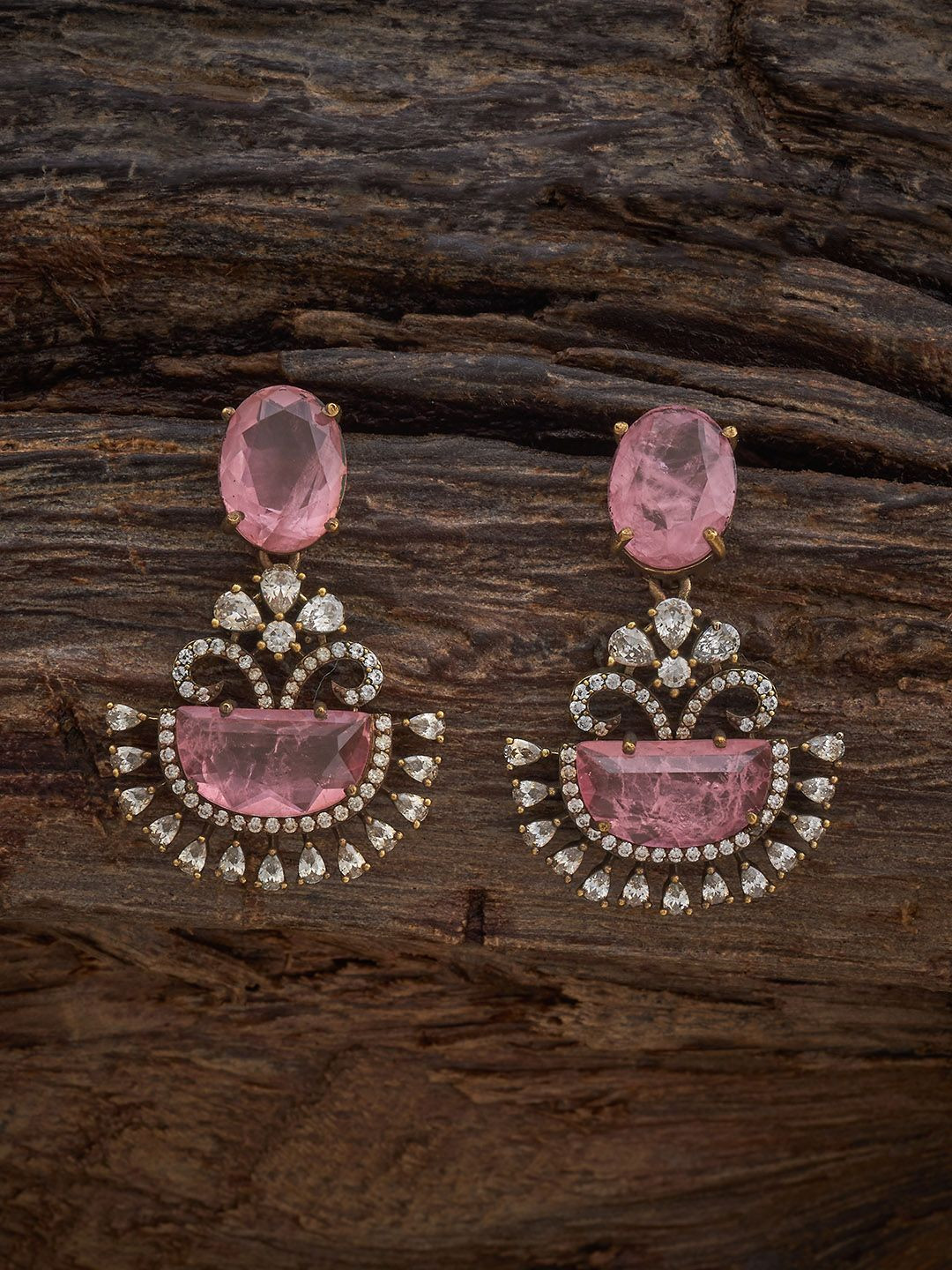 Kushal's Fashion Jewellery Ruby Victorian Classic Zircon Embellished Bridal Drop Earrings