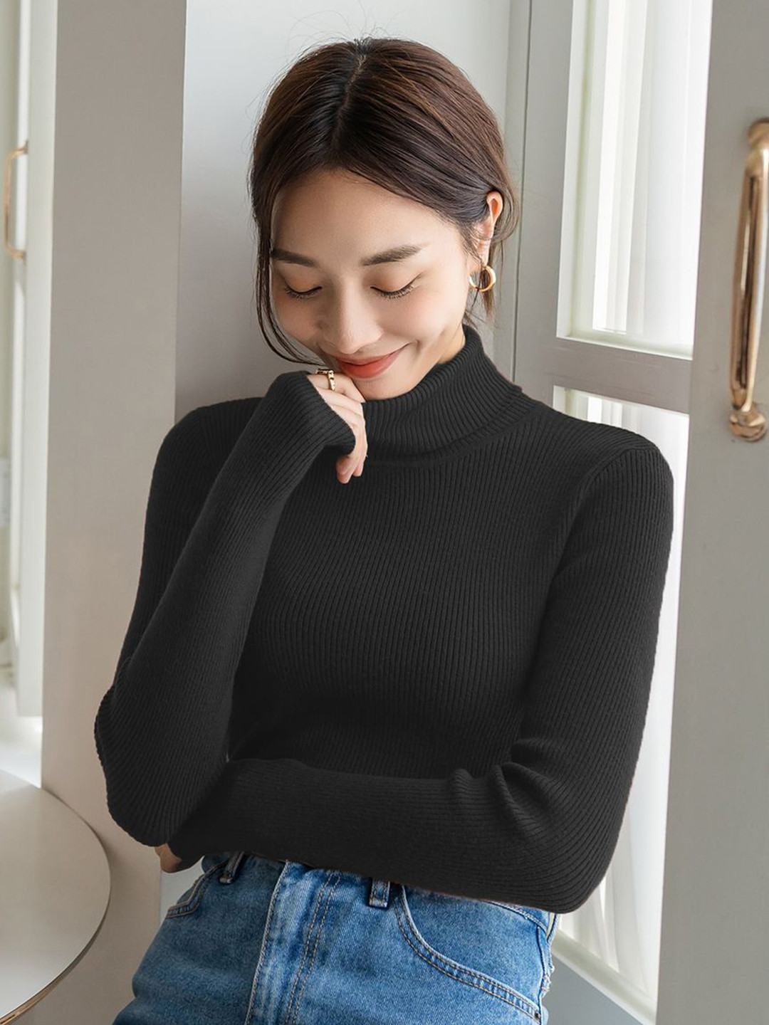 Moda Rapido Women Turtle Neck Applique Slim Fit T-shirt