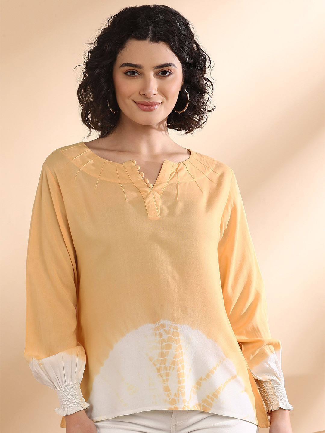 Maaesa Women Tie-Dye Rayon Peach Top
