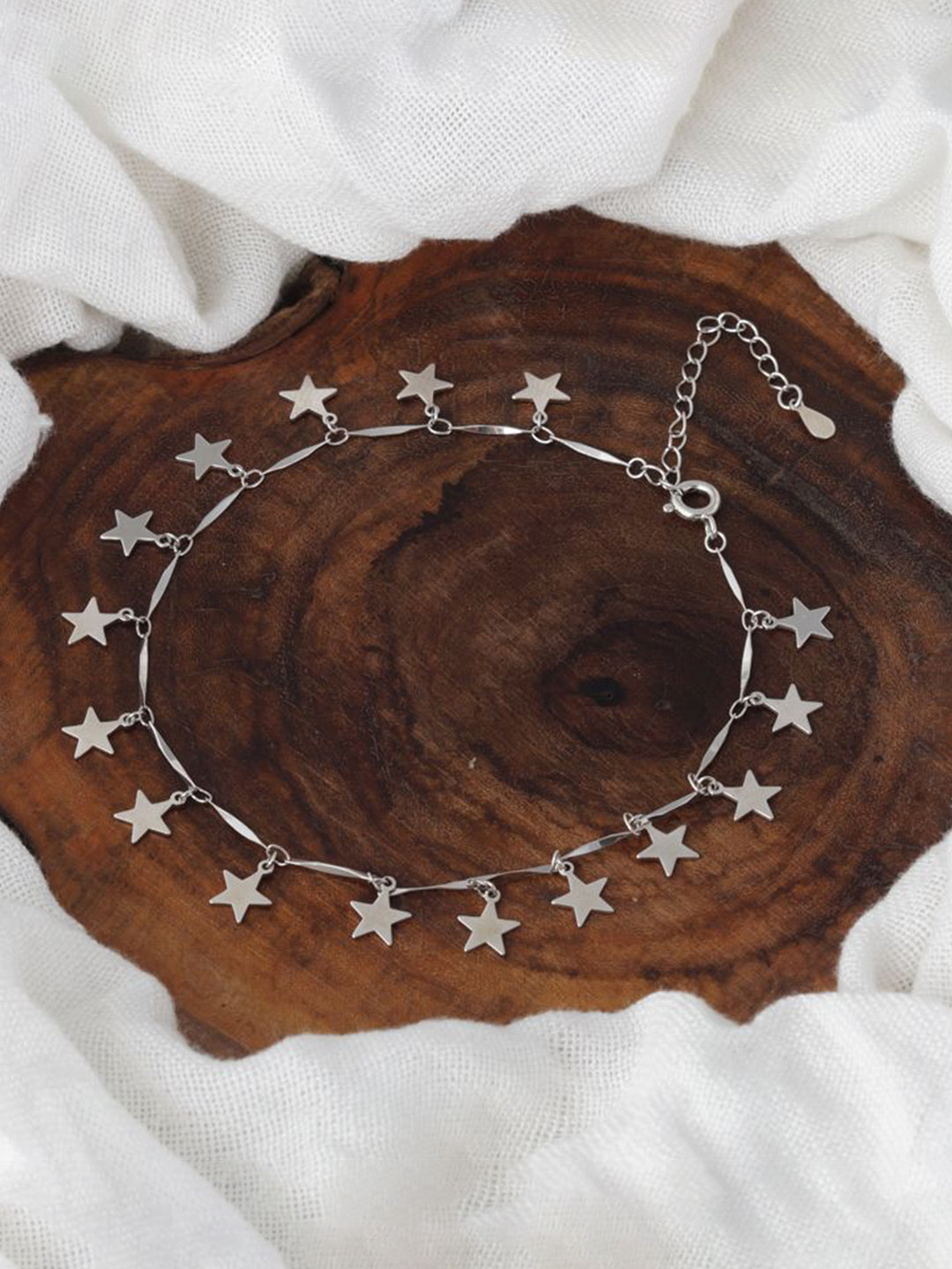 Tuanz Silver Jewelry 925 Sterling Silver Rhodium-Plated Star Shaped Link Bracelet