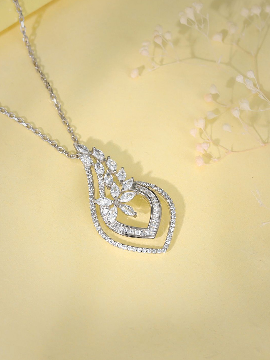 GIVA 925 Sterling Silver Rhodium-Plated Stone Studded Contemporary Wing It Pendant & Chain