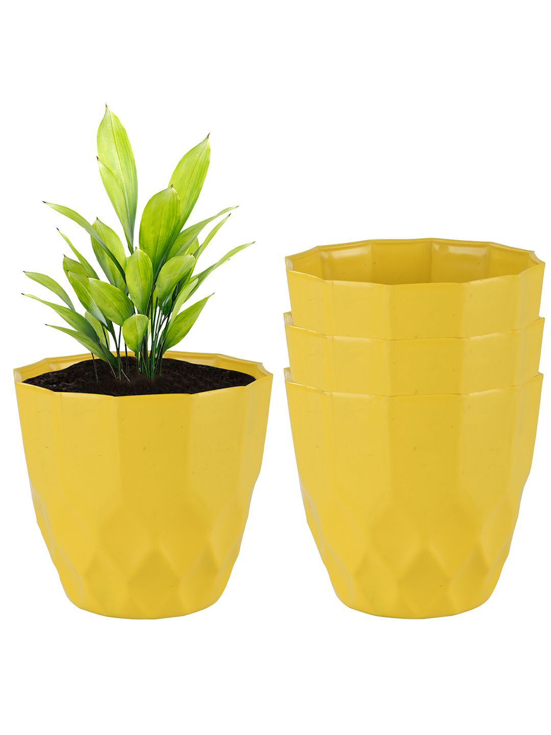 Kuber Industries Yellow 4 Pieces Barfi Textured Durable Planters