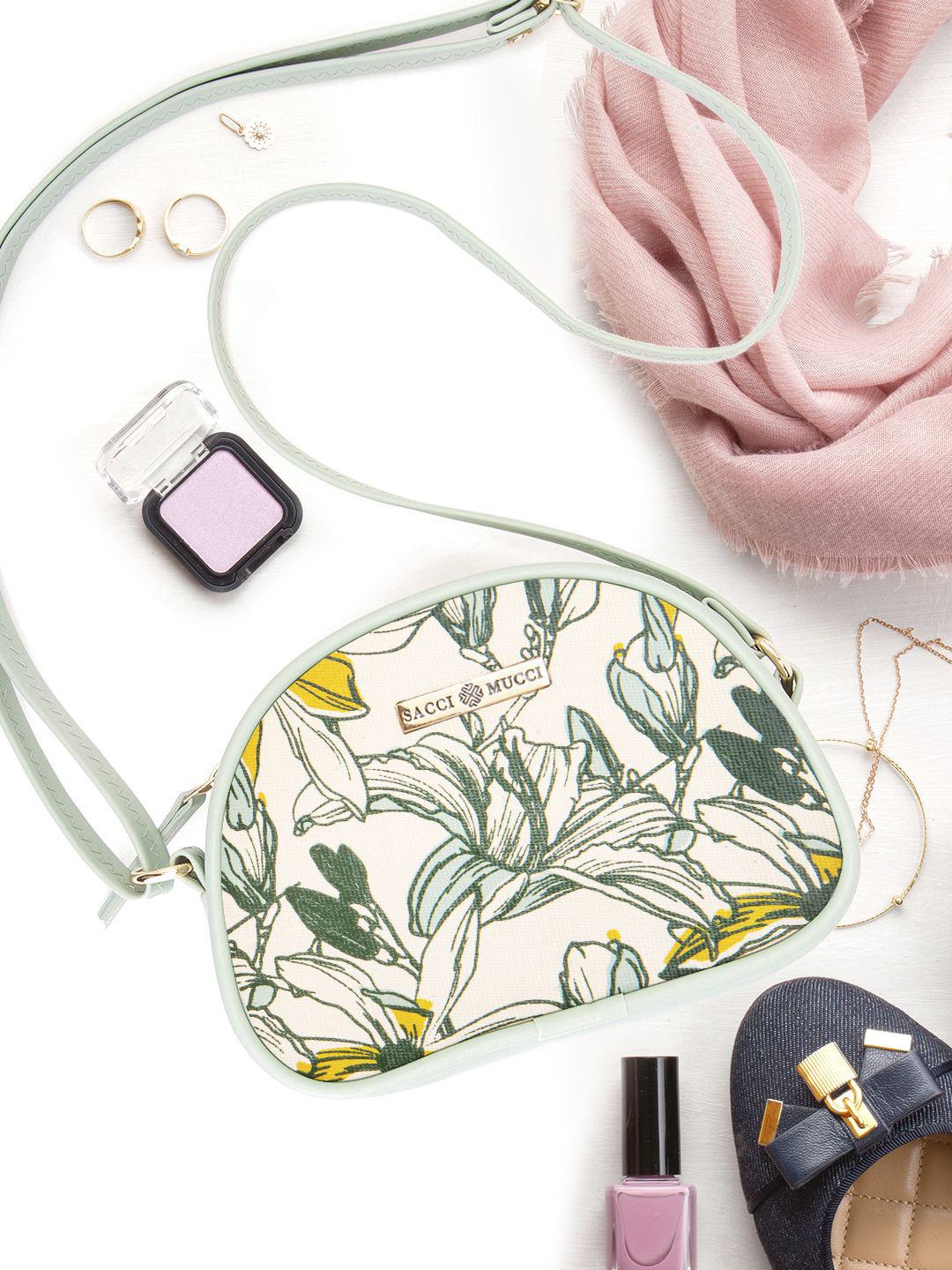 Sacci Mucci Floral Printed Sling Bag with Applique