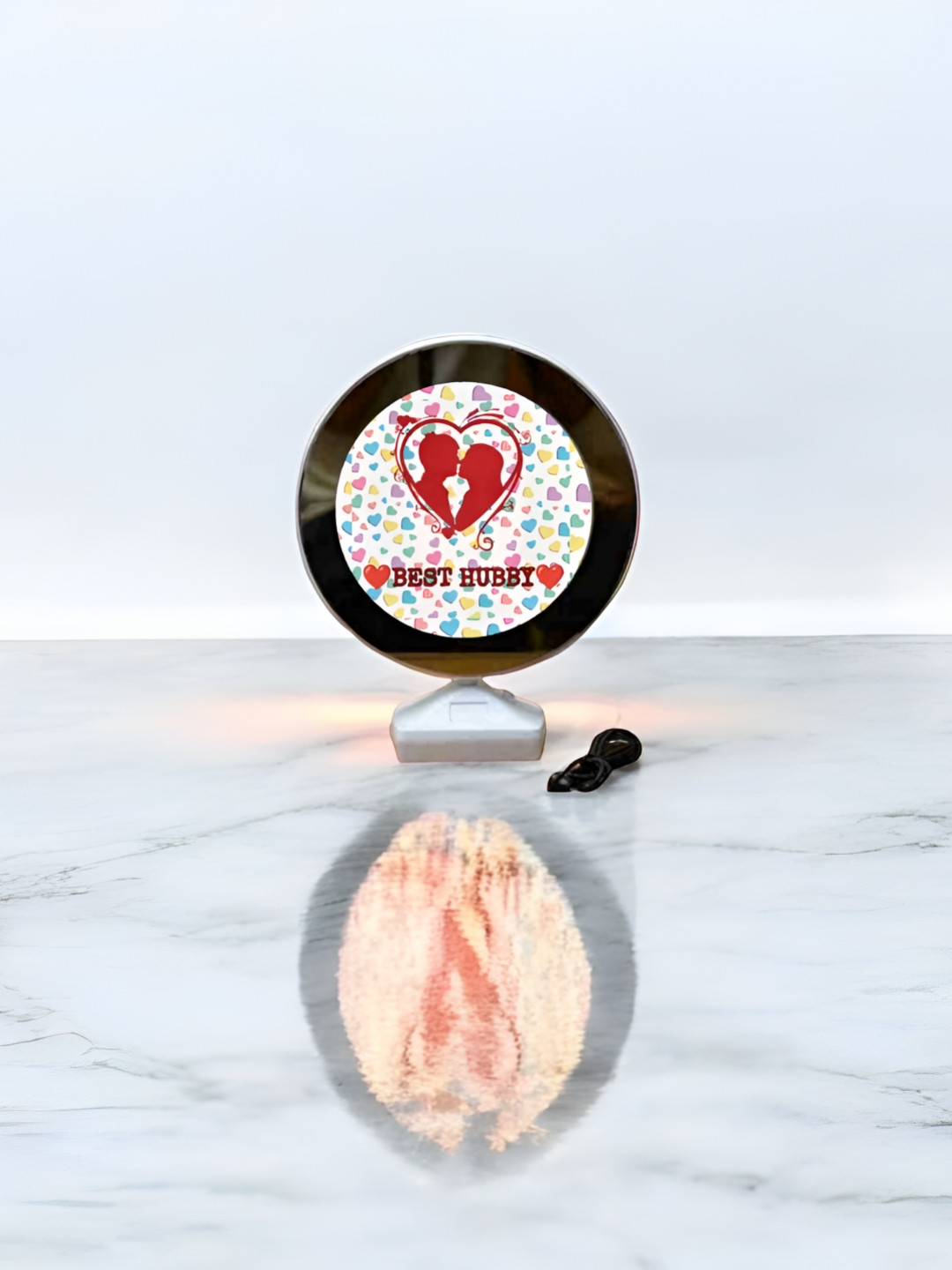 Anikmart Premium Designed White & Black Self Design Circular Shaped Table Mirror Frames