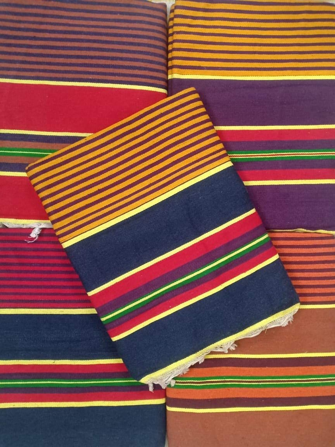 AMRO BEAUTILITY NEEDS Yellow & Green Striped Anti-Skid Cotton Square Shaped Carpet