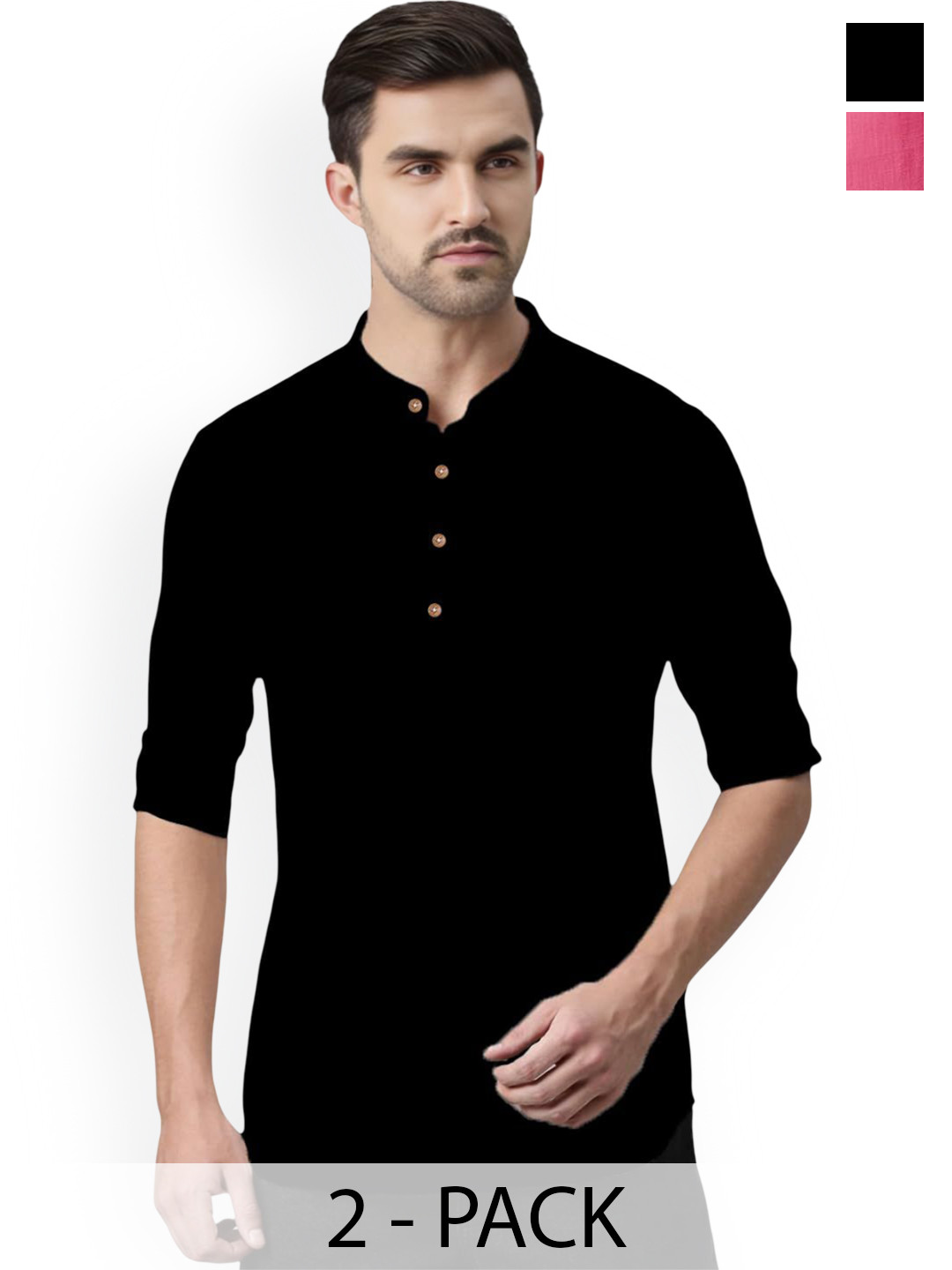 Vida Loca Selection Of 2 Cotton Slim Fit Mandarin Collar Short Kurtas