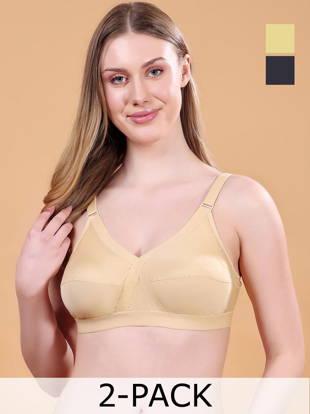 Floret Pack of 2 Solid Full Coverage Wirefree and Non-Padded Cotton Everyday Bra