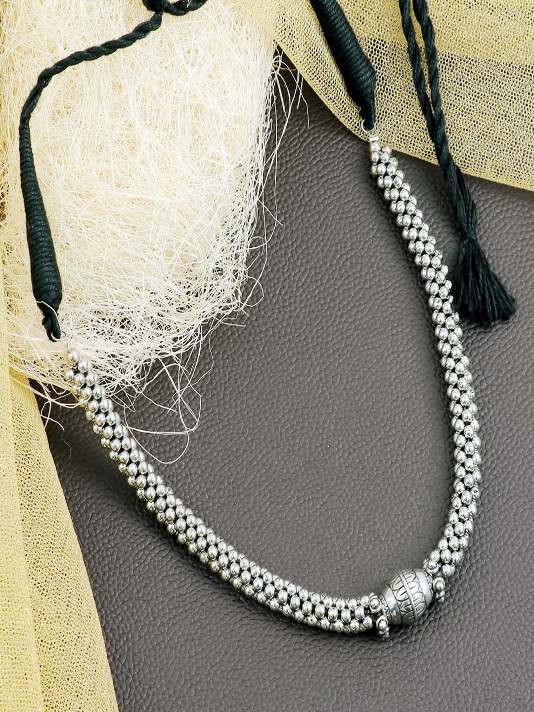Sangria Silver-Plated Oxidized Kolhapuri Hasli Statement Necklace