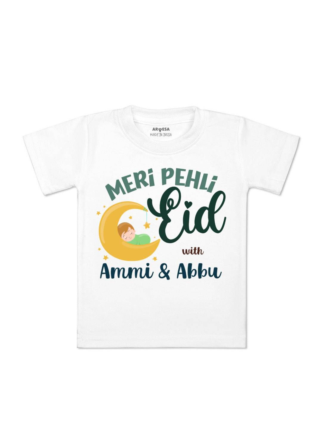 Arvesa Meri Pehli Eid With Ammi & Abbu Printed Regular Fit Tshirt