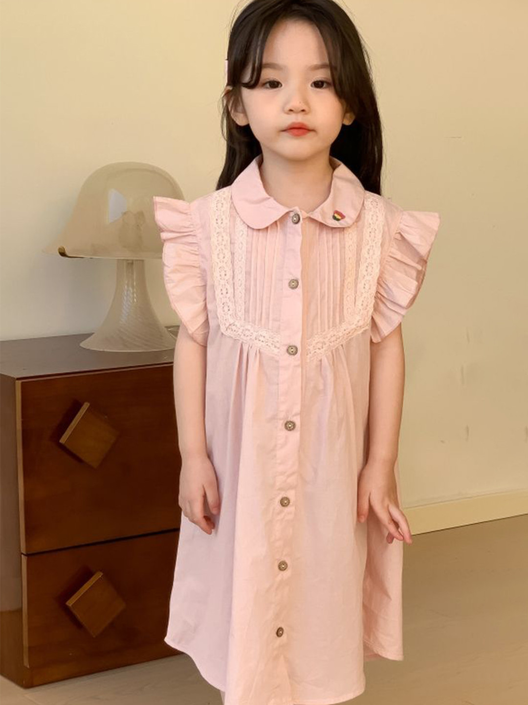 LULU & SKY Peter Pan Collar Flutter Sleeve Shirt Dress