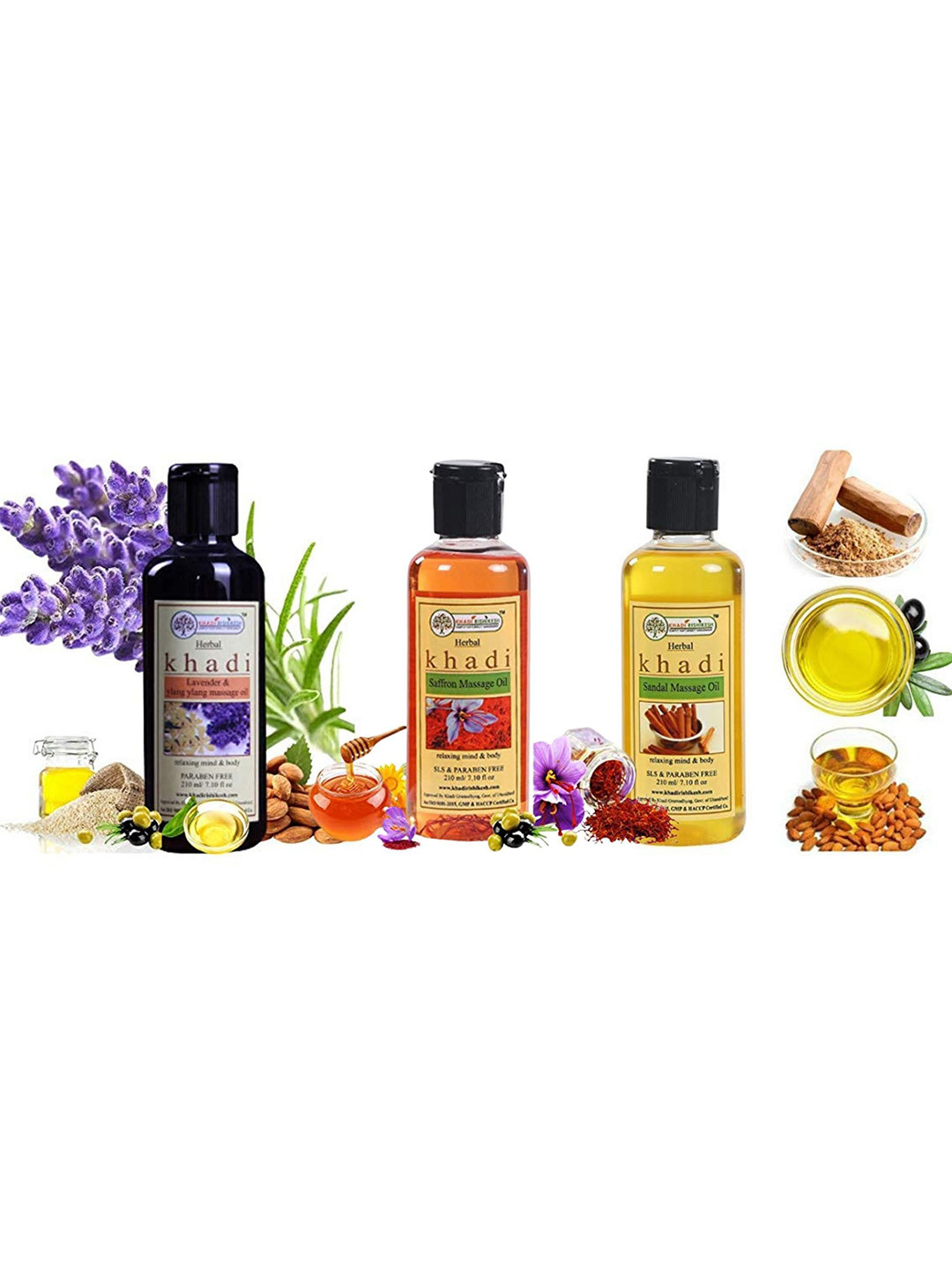 Khadi Rishikesh Set Of 3 Lavender, Saffron & Sandalwood Massage Oil - 210 ml Each