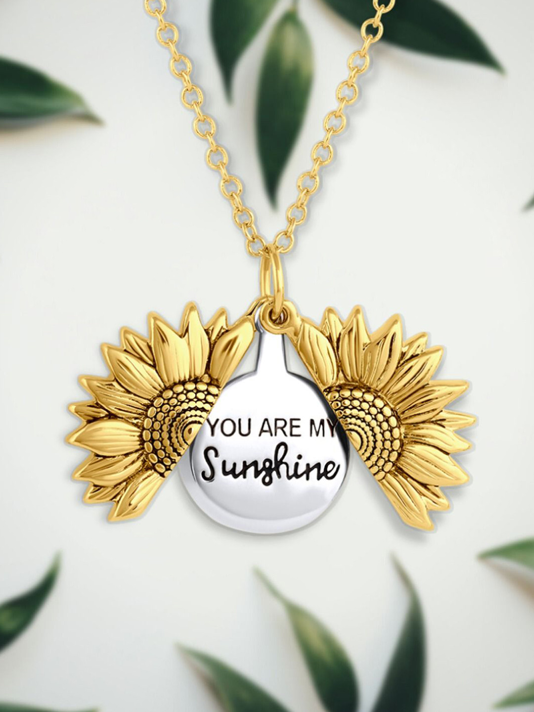 BEYTER Stainless Steel You Are My Sunshine Open Locket Sunflower Pendant With Chain