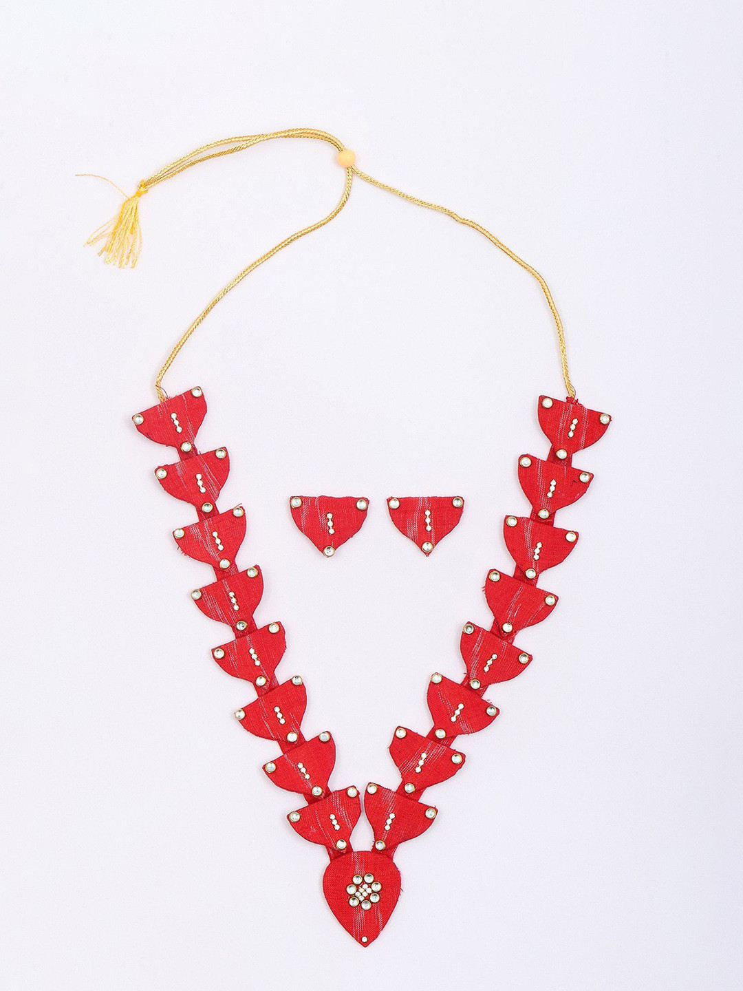 Exotic India Handloom Sambalpuri Fabric Long Necklace & Earrings Set