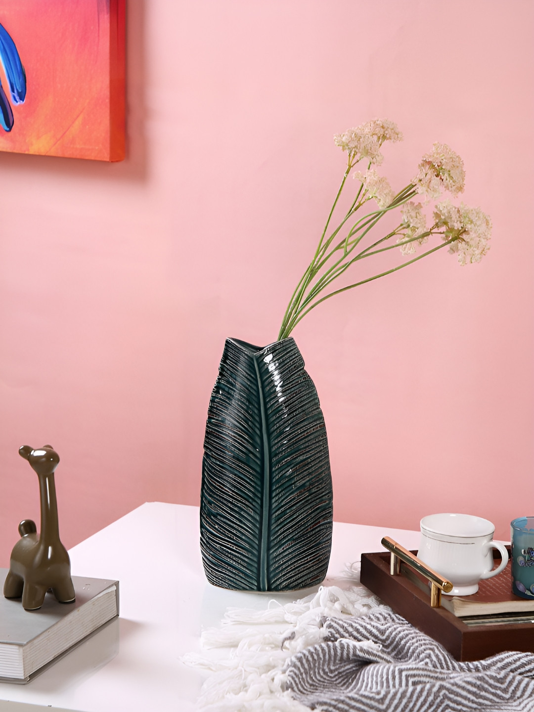 TAYHAA Pink & Green 2 Pieces Statice Artificial Flower