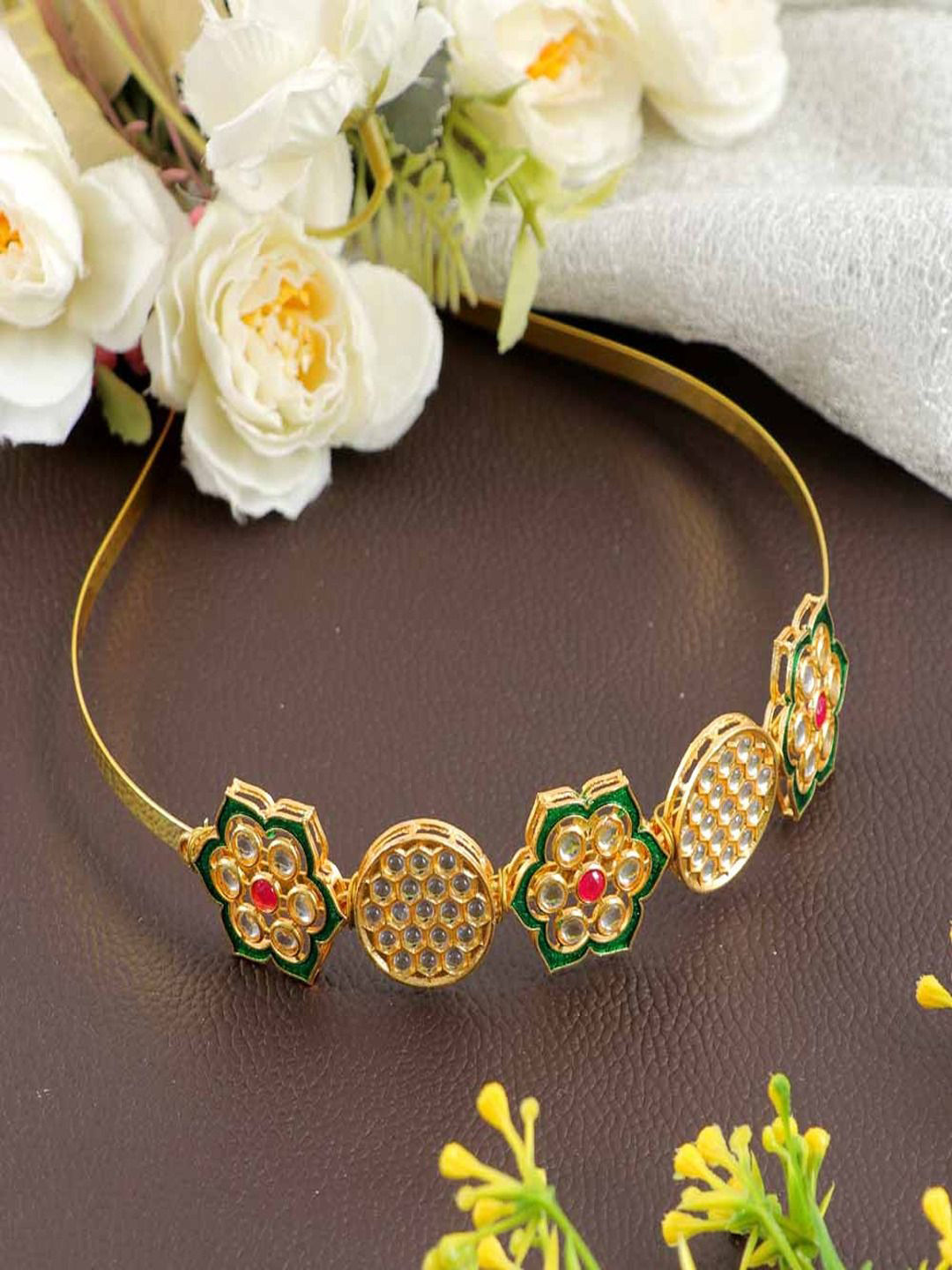 Anouk Gold-Plated Artificial Stones Studded Sheeshphool Head Jewellery