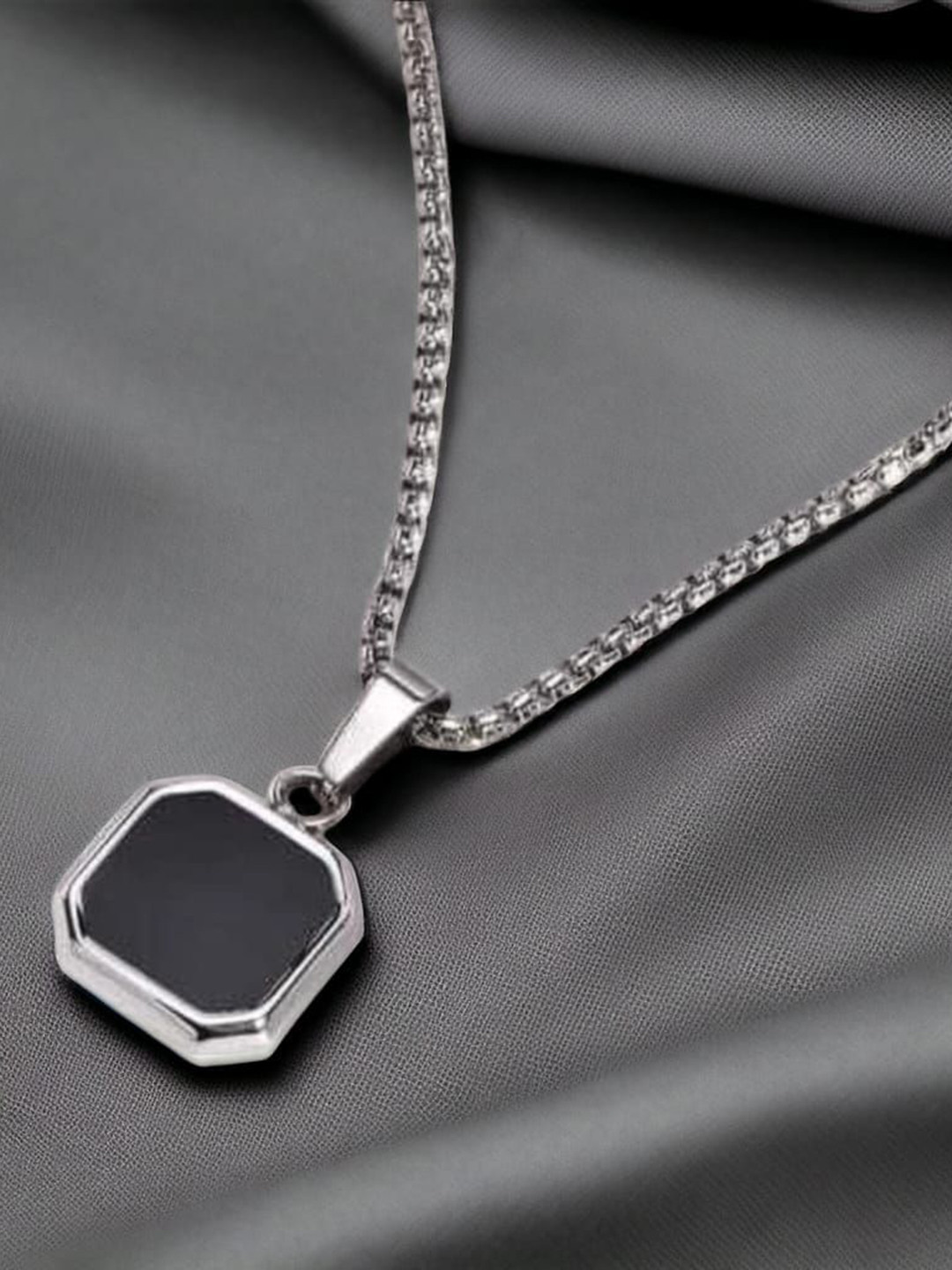 Omaya Jewels Mens Silver-Tone Square Pendant With Chain