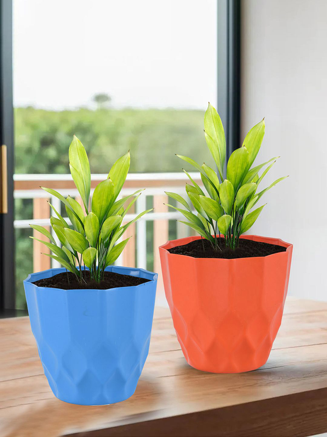 Kuber Industries Orange & Blue 6 Pieces Barfi Pattern Durable Planters