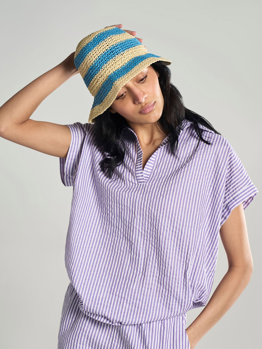 Terra Luna Striped Extended Sleeves Cotton Shirt Style Top
