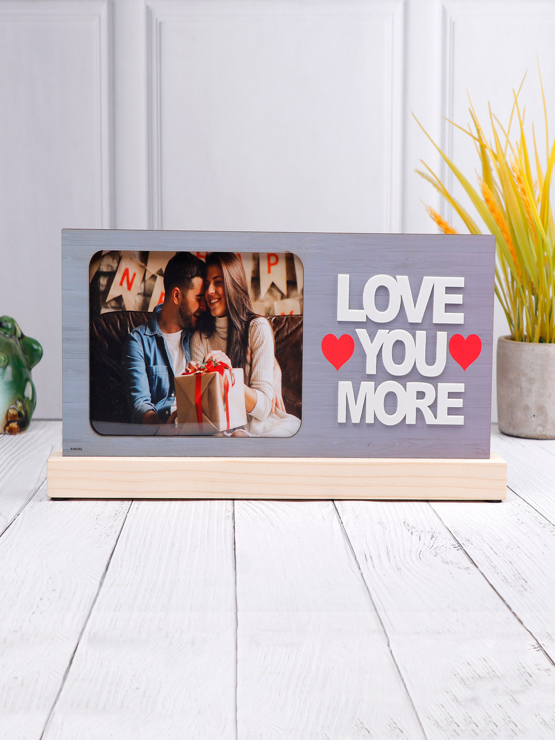 Archies Grey & White Love You More Quoted Wood Table Photo Frames