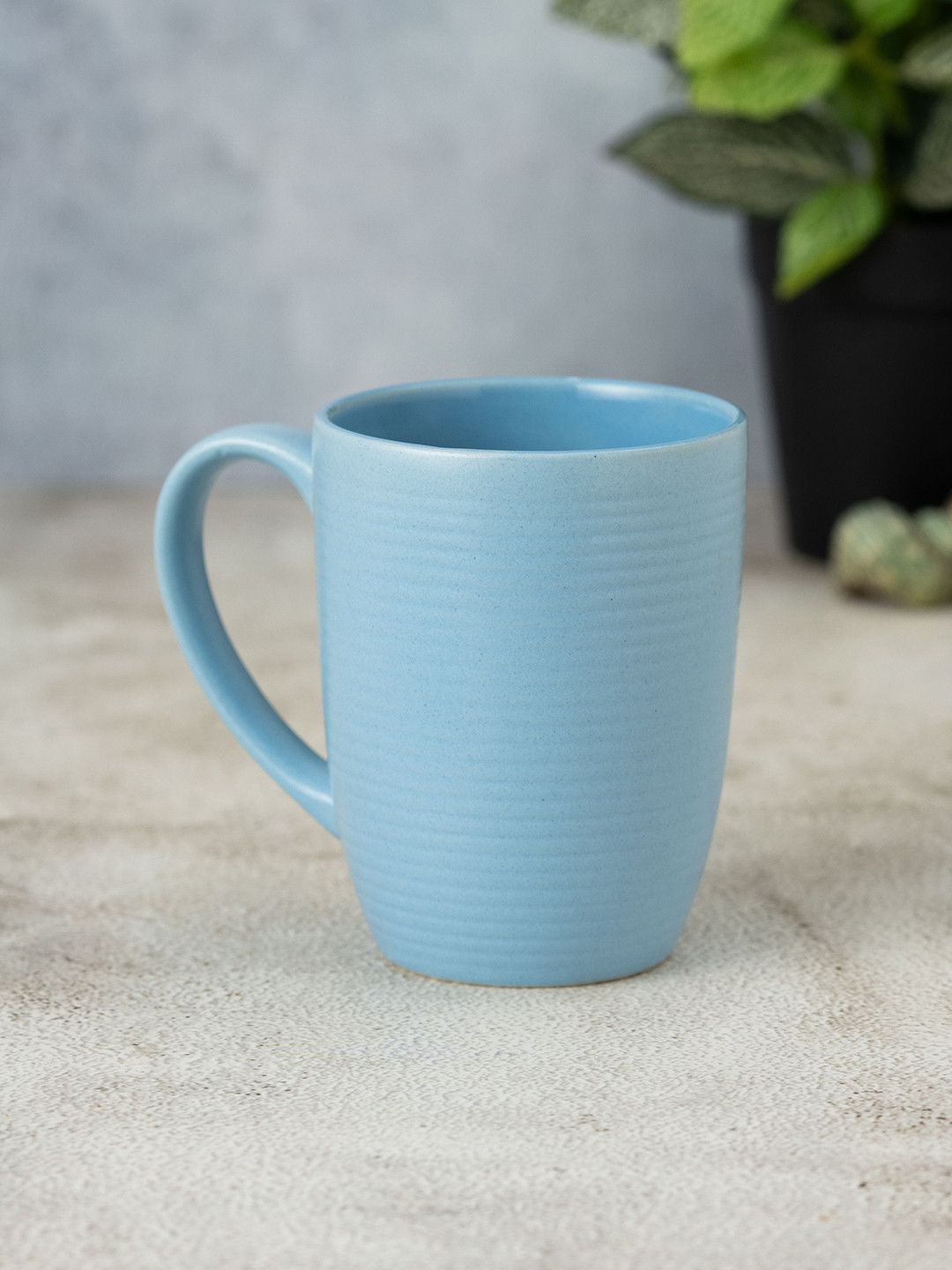 CLAY CRAFT Blue Textured Ceramic Handmade Mug-360ml