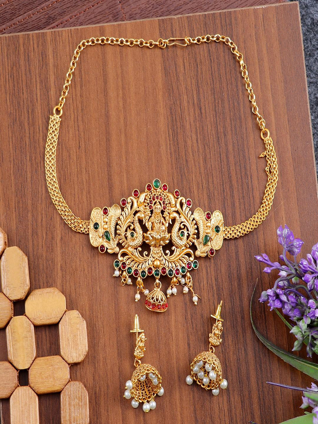 Anouk Gold-Plated Goddess Lakshmi Temple Necklace And Earrings