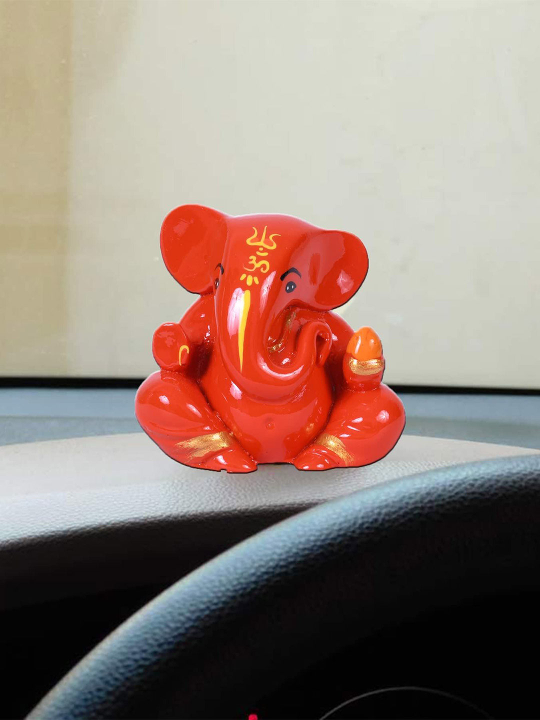 CRAFTAM Orange and Yellow Ganesha Statue Religious Idol Showpiece