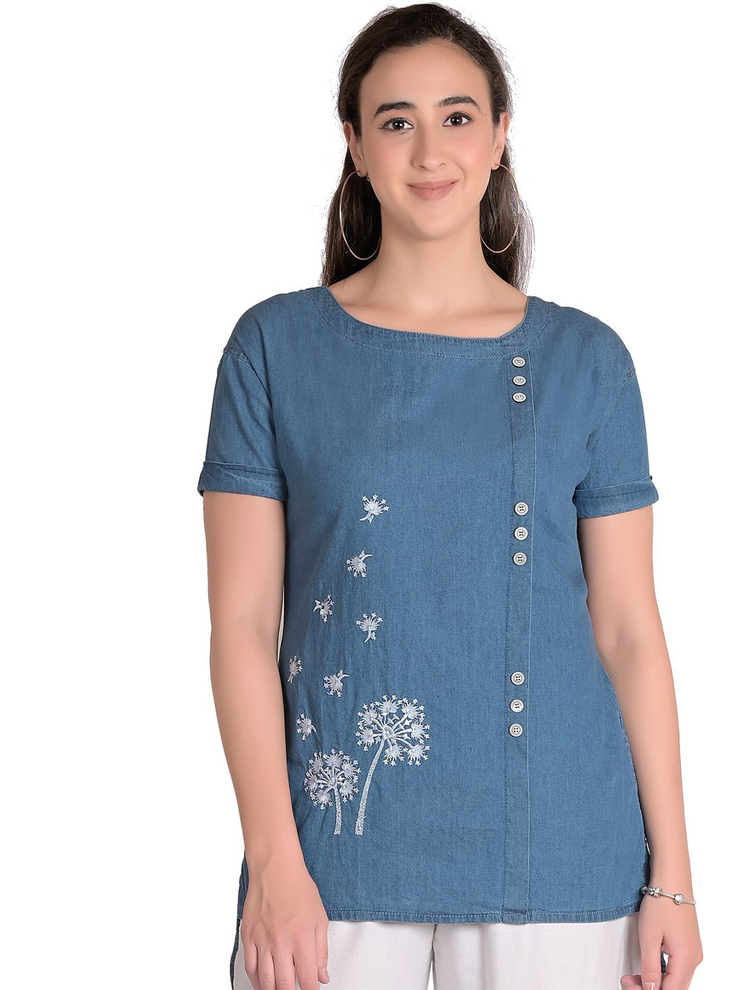 CEFALU Embroidered Denim Top