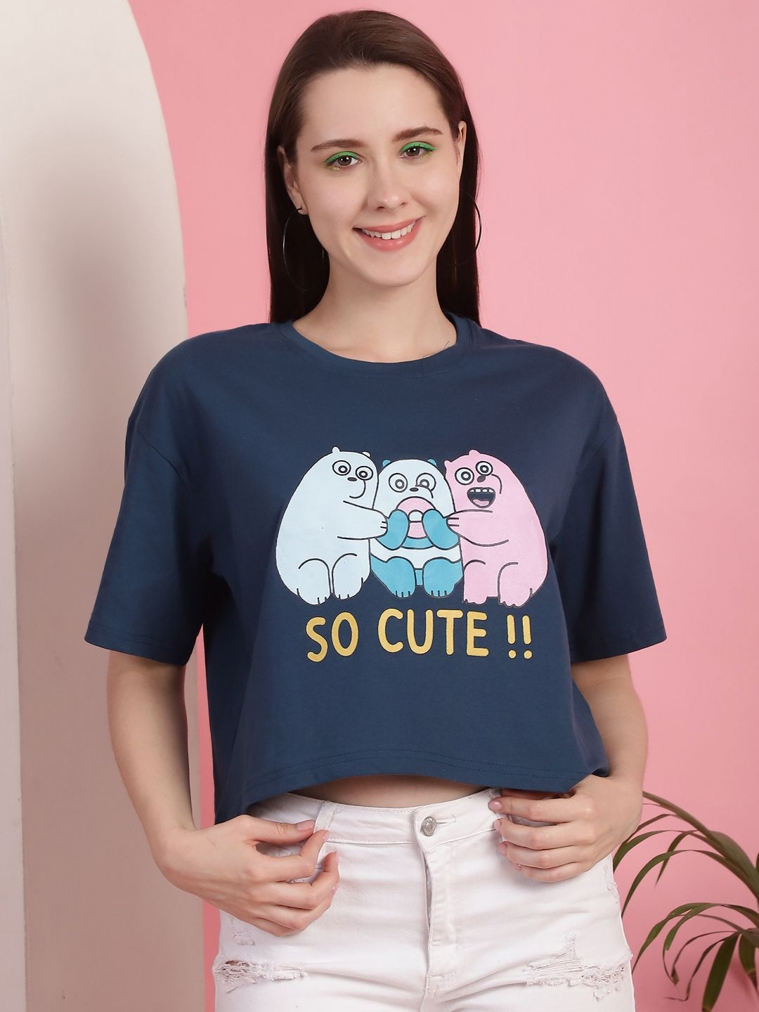 Dreambe Women Graphic Printed Round Neck Cotton Boxy T-shirt
