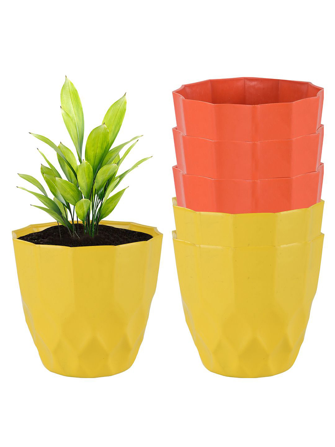 Kuber Industries Orange & Yellow Barfi Pattern 6 Pieces Textured Planters