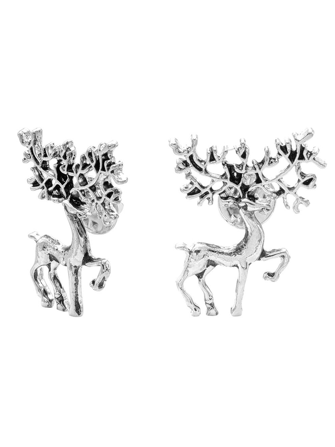bodha Men Antique Vintage Silver-Plated Royal Deer Statement Brooch