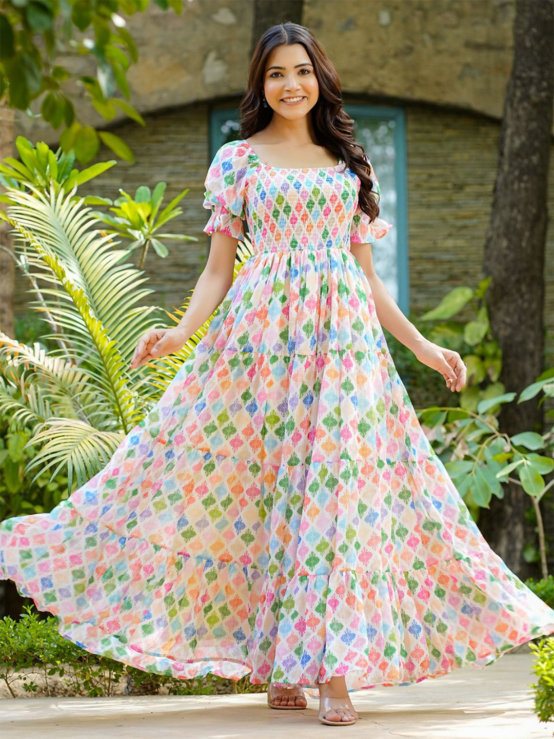 NOUN Women Square Neck Georgette Maxi Dress